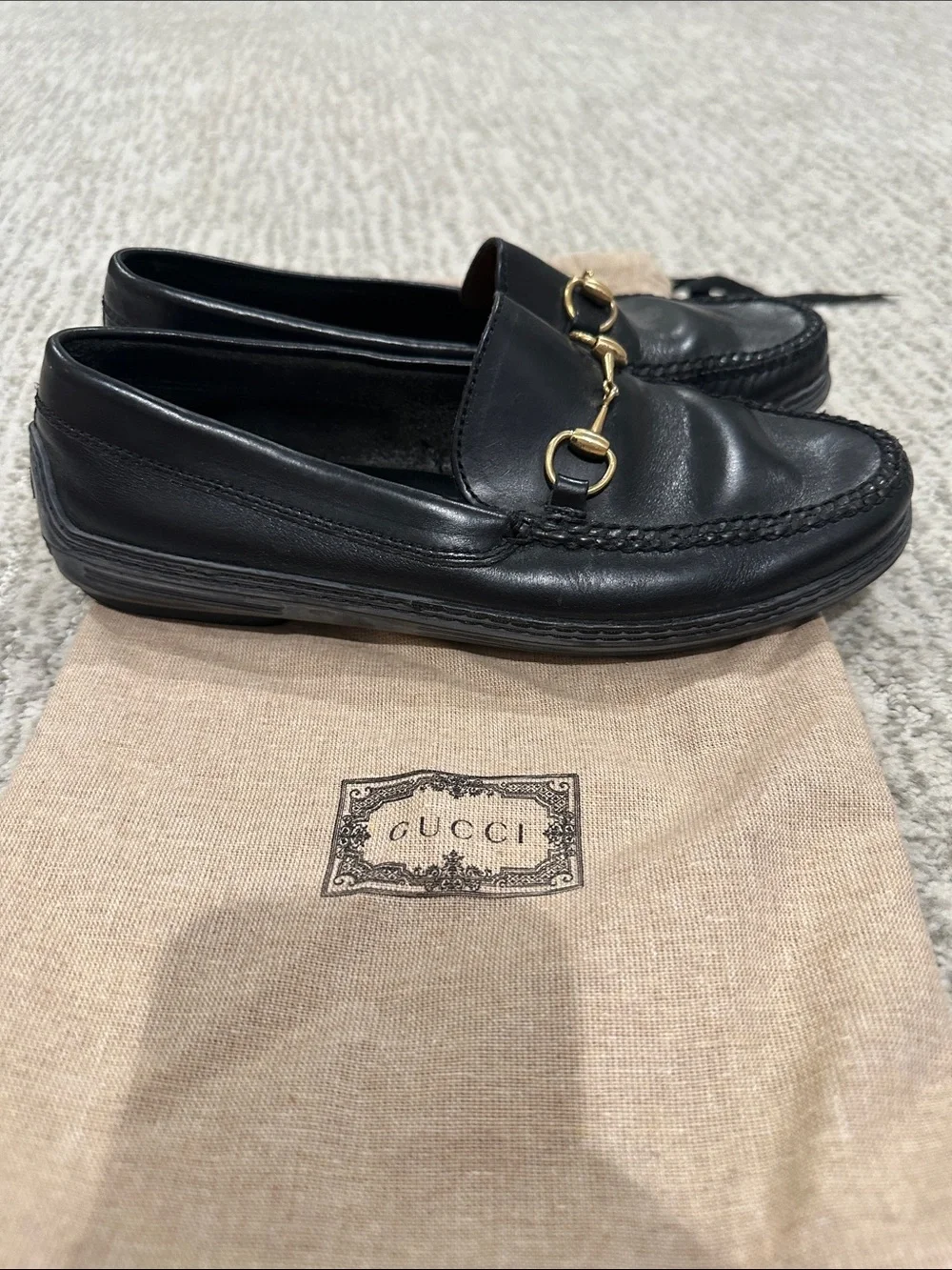 Gucci Black Leather Horsebit Slip-On Loafers